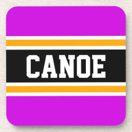 カヌーおもしろいスポーティレトロピンクイエローブラックストライプズ コースター