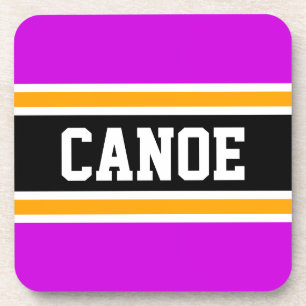 カヌーおもしろいスポーティレトロピンクイエローブラックストライプズ コースター