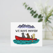 カヌーで遊ぶラブラドール・レトリーバー 新しい住所 案内ポストカード (スタンド正面)