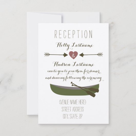 カヌーと矢のラスティックウェディングレセプション 招待状 (正面)