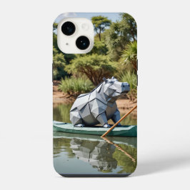 カヌーに乗った折り紙のカバ iPhone 14ケース