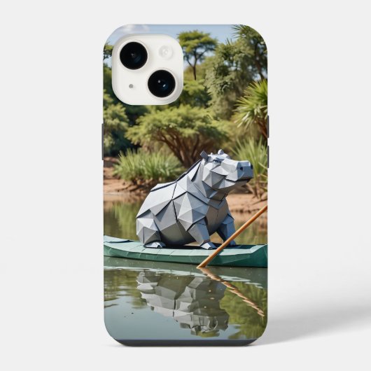 カヌーに乗った折り紙のカバ iPhoneケース (裏面)