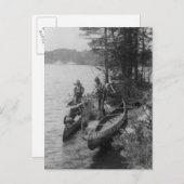カヌーのある3人の猟師が上陸 ポストカード (正面/裏面)