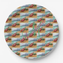 カヌーはモノグラムビーチパーティーに乗った ペーパープレート