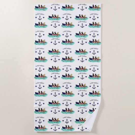 カヌーをこぐラブラドールのビーチハウス ビーチタオル (正面)