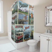 カヌーをセットした屋外レクリエーションのヴィンテージポスター  シャワーカーテン (インサイチュ)