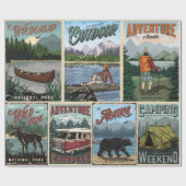 カヌーをセットした屋外レクリエーションのヴィンテージポスター  ラッピングペーパー (フラット)
