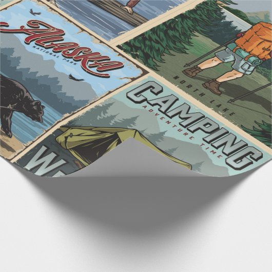 カヌーをセットした屋外レクリエーションのヴィンテージポスター  ラッピングペーパー (角)