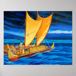 カヌーを航海するHokulea ポスター