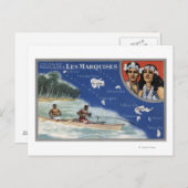 カヌー島の先住民の地図 ポストカード (正面/裏面)