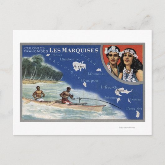 カヌー島の先住民の地図 ポストカード (正面)