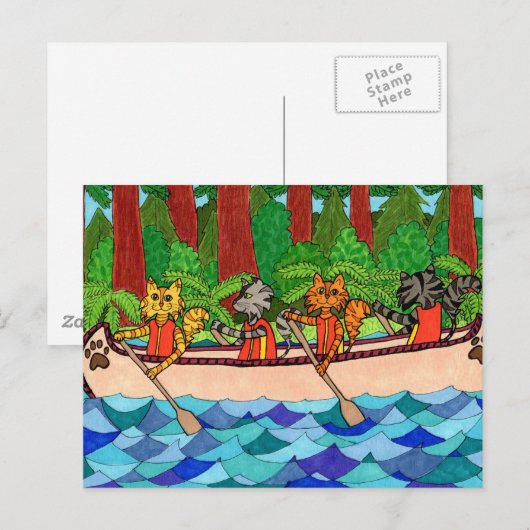 カヌー猫 ポストカード (正面/裏面)
