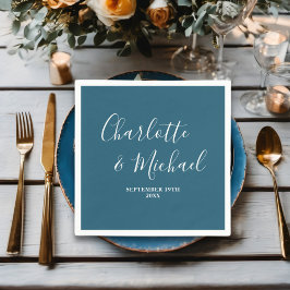 カヌー青スクリプトミニマル結婚リスト スタンダードカクテルナプキン