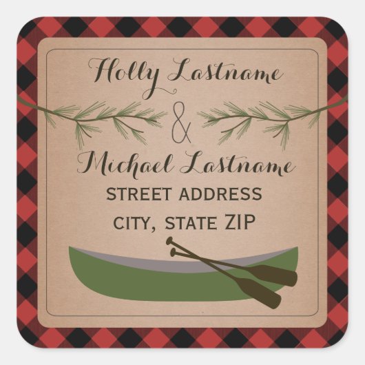カヌー+エバーグリーンブランチPLAIDアドレスステッカー スクエアシール (正面)