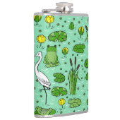 カヌー、サギ、ユリ:ヴィンテージ群。 フラスク (右)