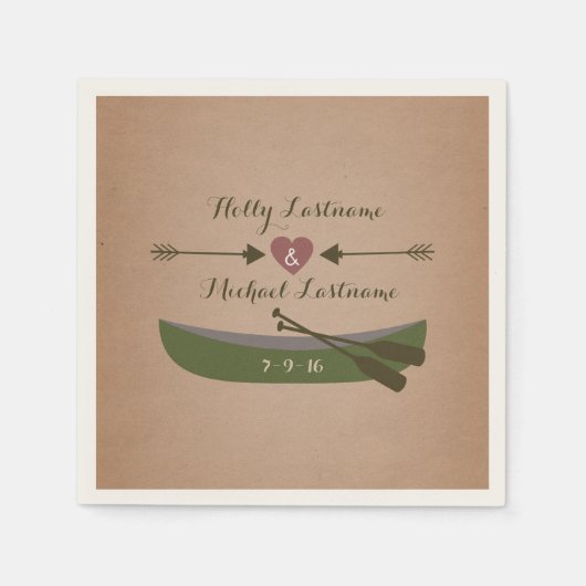 カヌー+ハート(矢印素朴付き結婚) スタンダードカクテルナプキン (正面)