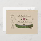 カヌー+矢印とハート素朴保存日付 案内ポストカード (正面/裏面)