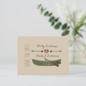 カヌー+矢印とハート素朴保存日付 案内ポストカード (スタンド正面)