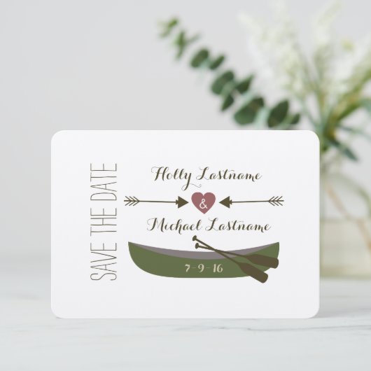 カヌー+矢印とハート結婚式の日付を保存 セーブザデート (スタンド正面)