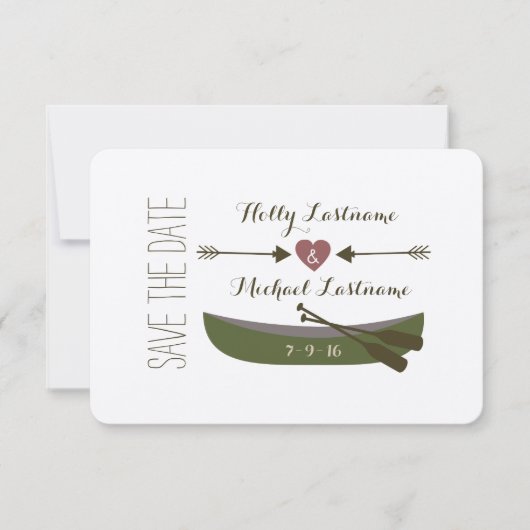 カヌー+矢印とハート結婚式の日付を保存 セーブザデート (正面)