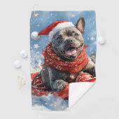 カネコルソが乗ったそりで雪を降らせて クリスマス ゴルフタオル (インサイチュ)