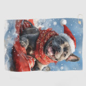 カネコルソが乗ったそりで雪を降らせて クリスマス ゴルフタオル (横)