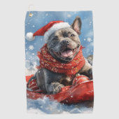 カネコルソが乗ったそりで雪を降らせて クリスマス ゴルフタオル (正面)