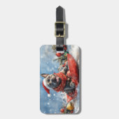 カネコルソが乗ったソリで雪を降らせて クリスマス ラゲッジタグ (正面縦)