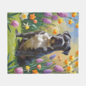 カネコルソの春の花の絵 フリースブランケット (正面(横))