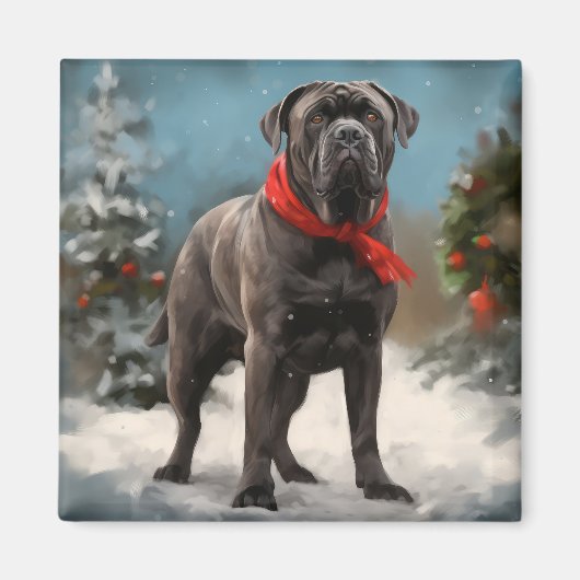 カネコルソの犬と雪のクリスマス マグネット (正面)
