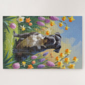カネコルソの犬 春の花の絵 ジグソーパズル (横)