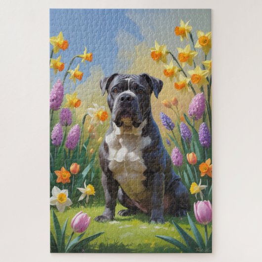 カネコルソの犬 春の花の絵 ジグソーパズル (縦)