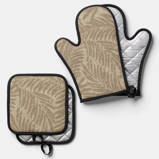 カハヌパームズハワイアンフェイクリネンテクスチャチューペ 鍋つかみ&鍋敷きセット (正面/裏面)