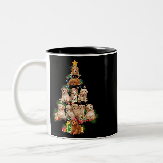 カバおもしろいプー犬メリークリスマスツリーカバプー値リスト ツートーンマグカップ (左)