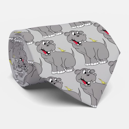 カバおよび鳥のタイ ネクタイ (ロール)