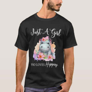 カバが大好きな女の子かわいい花 Tシャツ