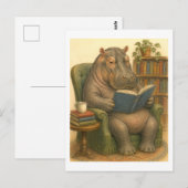 カバが本を読むイラスト ポストカード (正面/裏面)
