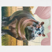 カバとピンクバルーンお洒落付き豪華な毛布 フリースブランケット (正面(横))