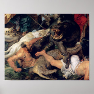 カバとワニ狩り, c.1615-16 ポスター