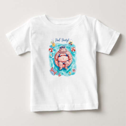 カバと楽しむ7月4日のプールパーティー ベビーTシャツ (正面)