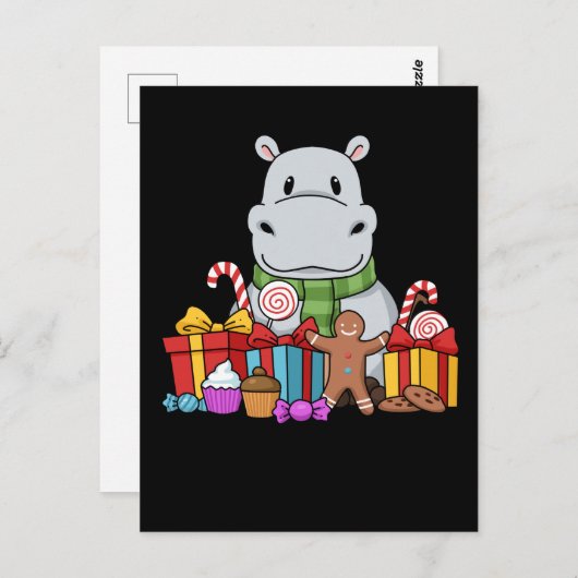 カバのギフトキッズクリスマスカバ ポストカード (正面/裏面)