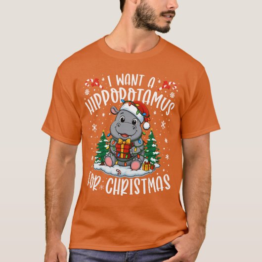カバのクリスマスが欲しい カバ好きのためのXmasギフト W Tシャツ (正面)