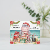カバのクリスマスコックテイルパーティグリーティングカード シーズンポストカード (スタンド正面)
