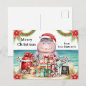 カバのクリスマスコックテイルパーティグリーティングカード シーズンポストカード (正面/裏面)