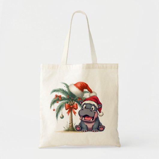 カバのクリスマスデザイン  トートバッグ (正面)