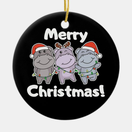 カバのクリスマス動物かわいいカバメリーセラミック セラミックオーナメント (正面)