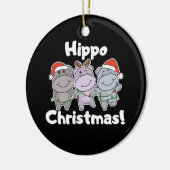 カバのクリスマス動物かわいいカバメリーセラミック セラミックオーナメント (左)