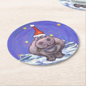 カバのクリスマス ラウンドペーパーコースター (アングル)