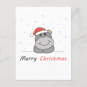カバのクリスマス 雪 冬 動物 カバ シーズンポストカード