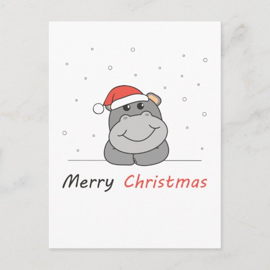 カバのクリスマス 雪 冬 動物 カバ シーズンポストカード (正面)